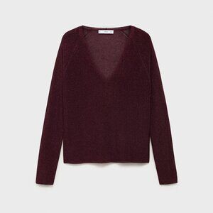 MANGO - V-neck lurex sweater wine - XS - Woman